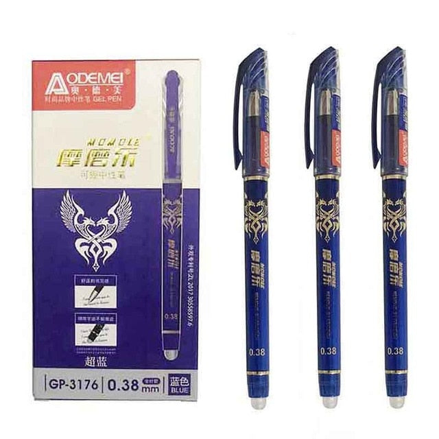 12Pcs/set  Erasable Gel Pen Blue black red ink 0.5/0.38mm Kawaii Pens Refill Rods for School Office pen Stationery