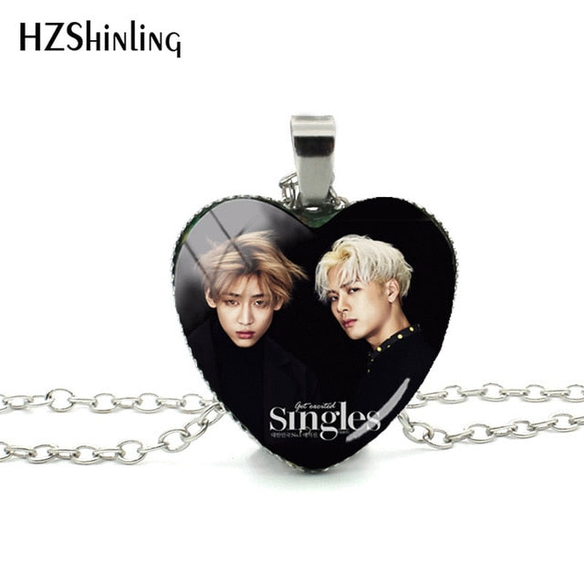 2018 New Got7 Heart Shaped Necklace Pendant Korea Kpop Fashion Murano Shaped Glass Heart Necklace