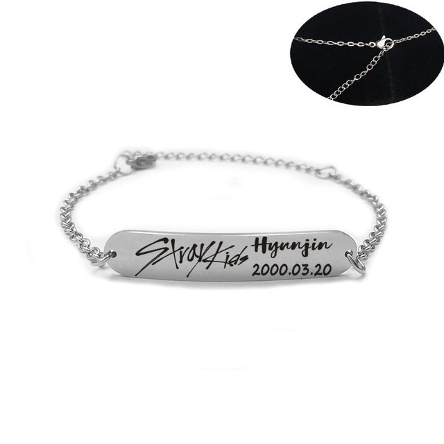 2019 New kpop Stray Kids Name Birthday Steel Stainless Steel Strip Lettering Bracelet Necklace simple korean style fashion kpop - Kpopshop
