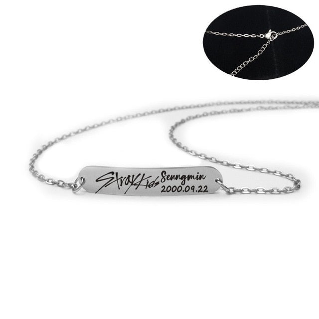 2019 New kpop Stray Kids Name Birthday Steel Stainless Steel Strip Lettering Bracelet Necklace simple korean style fashion kpop - Kpopshop