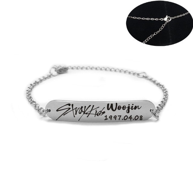 2019 New kpop Stray Kids Name Birthday Steel Stainless Steel Strip Lettering Bracelet Necklace simple korean style fashion kpop - Kpopshop