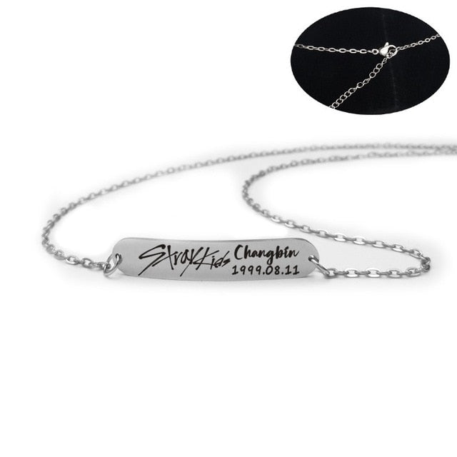 2019 New kpop Stray Kids Name Birthday Steel Stainless Steel Strip Lettering Bracelet Necklace simple korean style fashion kpop - Kpopshop