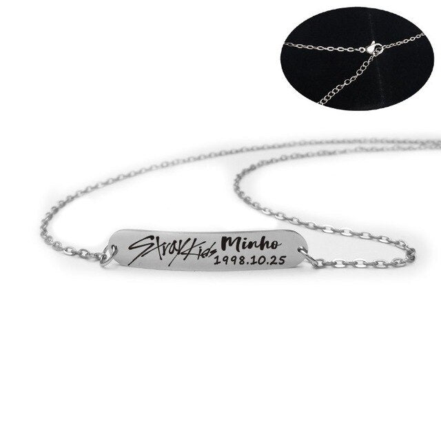 2019 New kpop Stray Kids Name Birthday Steel Stainless Steel Strip Lettering Bracelet Necklace simple korean style fashion kpop - Kpopshop