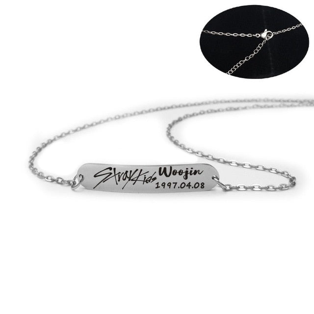 2019 New kpop Stray Kids Name Birthday Steel Stainless Steel Strip Lettering Bracelet Necklace simple korean style fashion kpop - Kpopshop