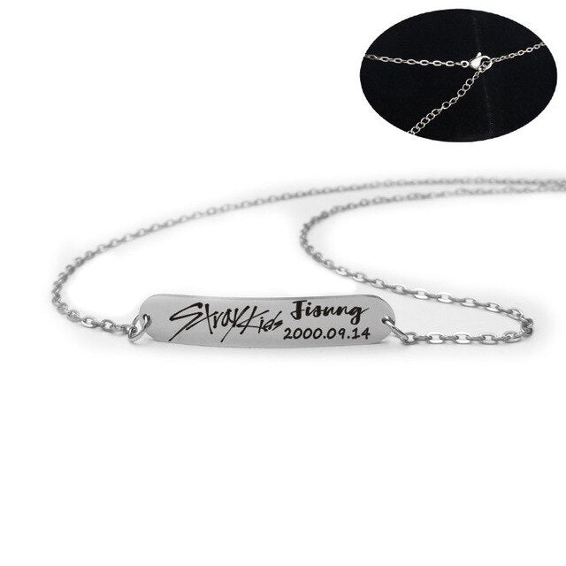2019 New kpop Stray Kids Name Birthday Steel Stainless Steel Strip Lettering Bracelet Necklace simple korean style fashion kpop - Kpopshop