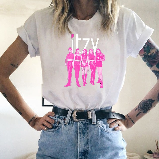 2020 Kpop ITZY WANNABE Print T Shirt Korean Clothes Graphic Tees Women 90s Summer Short Sleeve Tee Tops Female Ulzzang White Top