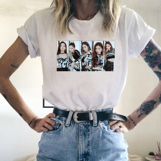 2020 Kpop ITZY WANNABE Print T Shirt Korean Clothes Graphic Tees Women 90s Summer Short Sleeve Tee Tops Female Ulzzang White Top