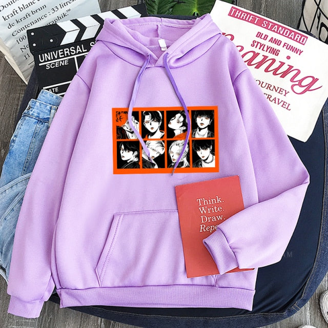 2021korean New Straykids Cartoon Letter Hoodie Fashion Album Streetwear Men Clothes Oversized Winter Sweatshirt
