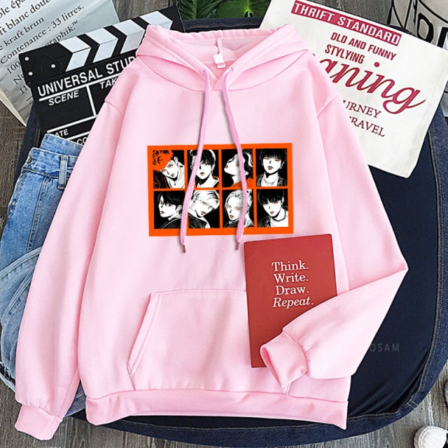2021korean New Straykids Cartoon Letter Hoodie Fashion Album Streetwear Men Clothes Oversized Winter Sweatshirt