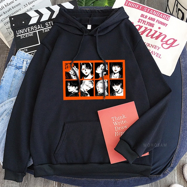 2021korean New Straykids Cartoon Letter Hoodie Fashion Album Streetwear Men Clothes Oversized Winter Sweatshirt