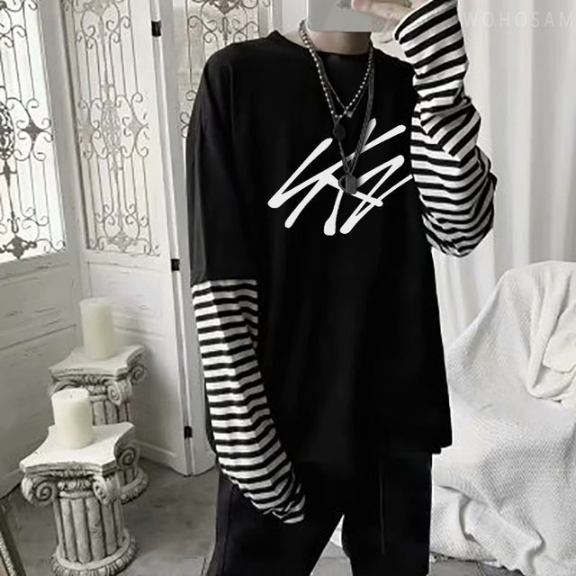 2022 Hot StrayKids Letter Fake Two Pieces Long Sleeve Summer Y2k Tees