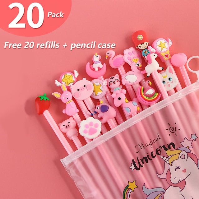 20Pcs/Set Gel Pen Unicorn Pen Stationery Kawaii School Supplies Gel Ink Pen School Stationery Office Suppliers Pen Kids Gifts