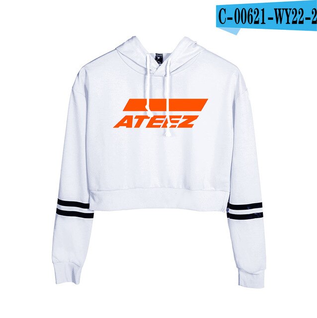 2D ATEEZ New  Navel Sweatshirt Women Spring  Capless Long Sleeves plus