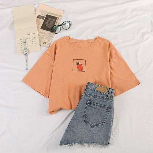 Kpopshop Originals - 90s girl Women carrot O-neck T-shirts Vintage Ullzang  Top Tees Female - Kpopshop