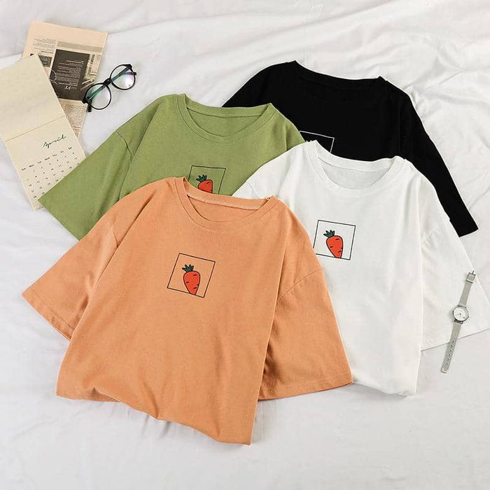 Kpopshop Originals - 90s girl Women carrot O-neck T-shirts Vintage Ullzang  Top Tees Female - Kpopshop