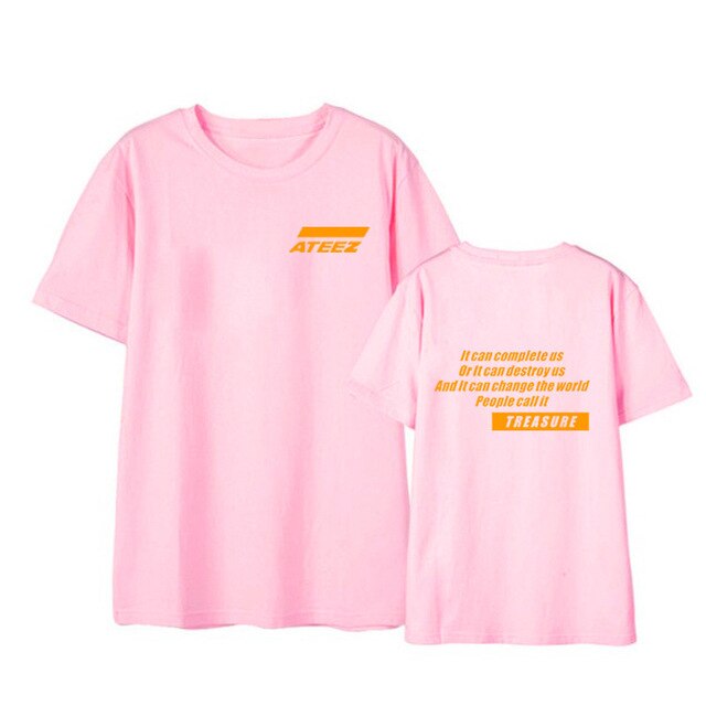 ATEEZ kpop Pink T-shirt New Korean loose Plus Size Round Collar - Kpopshop