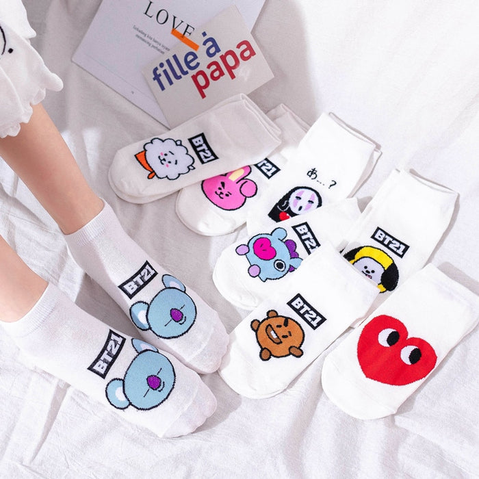 BT21 Women Cotton Cute Japanese Style Panda Bear Love Printed for Girls