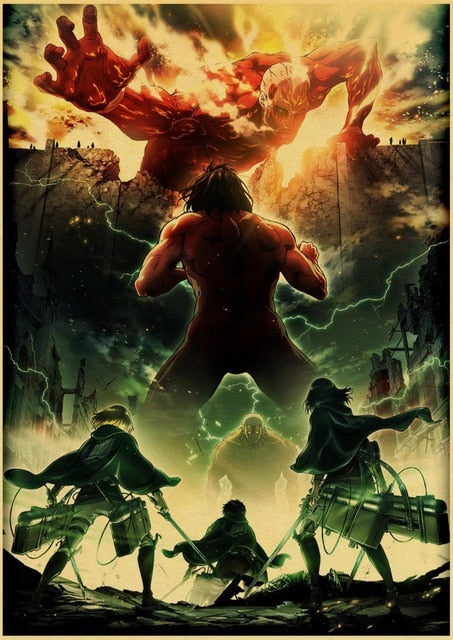 Attack on Titan Posters Japanese Anime kraft Paper Prints Clear Image room Bar Home Art painting wall sticker