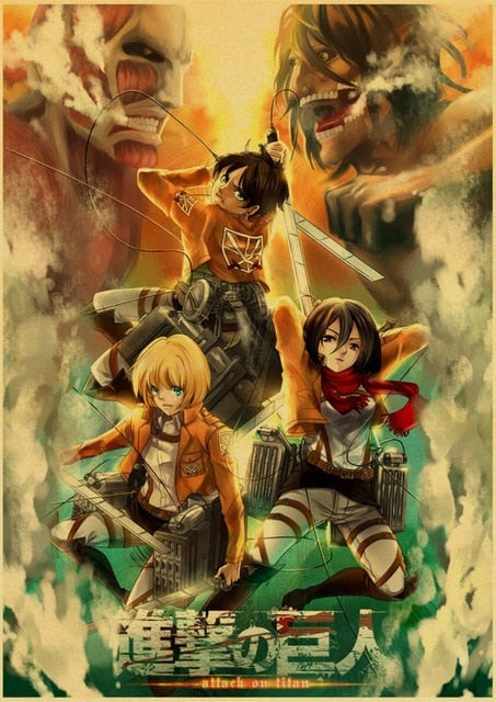 Attack on Titan Posters Japanese Anime kraft Paper Prints Clear Image room Bar Home Art painting wall sticker