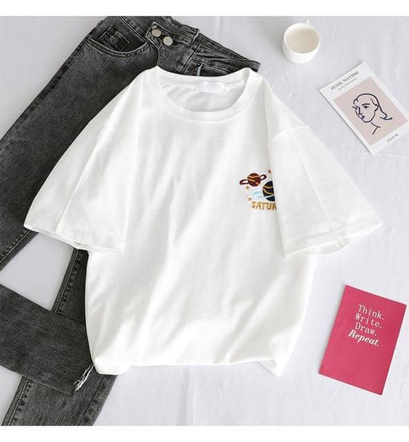 Kpopshop Originals - T-shirts Rainbow Striped Soft Loose Embroidery T-shirt  (16) - Kpopshop