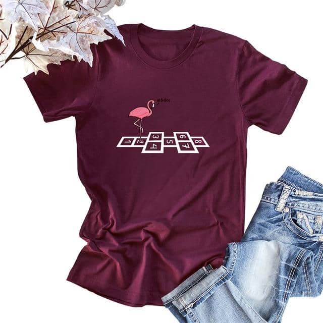 Women Plus Size T-shirt Animal Bird Flamingo Numbers T-shirt O-Neck Funny Women T-Shirt 2020 - Kpopshop