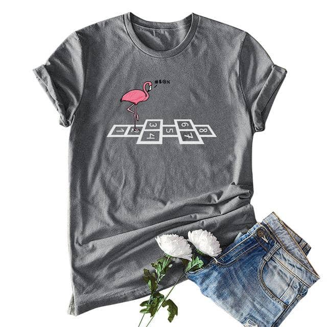 Women Plus Size T-shirt Animal Bird Flamingo Numbers T-shirt O-Neck Funny Women T-Shirt 2020 - Kpopshop