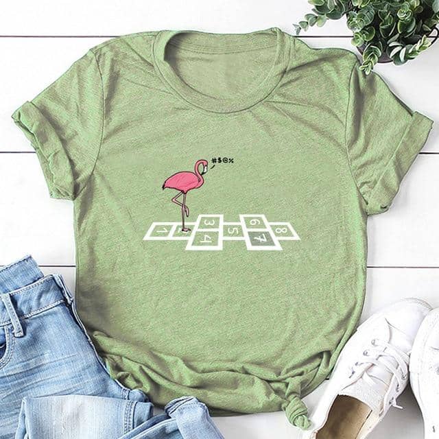 Women Plus Size T-shirt Animal Bird Flamingo Numbers T-shirt O-Neck Funny Women T-Shirt 2020 - Kpopshop
