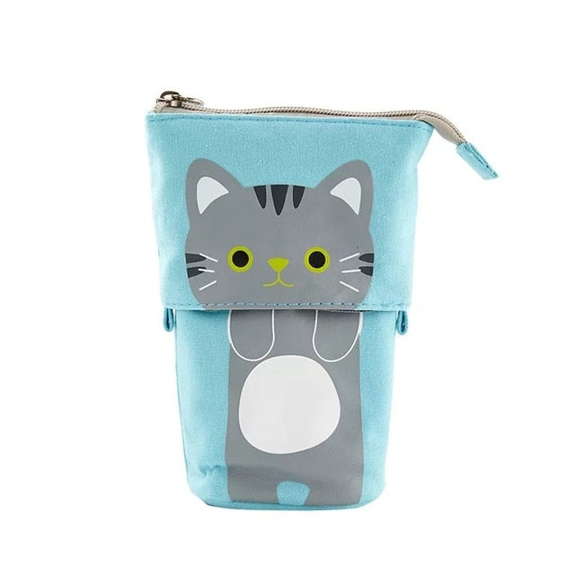 Creative Retractable canvas pencil case Kawaii cat school Pencil cases big stationery bag cute pen holder gifts for kids pen bag