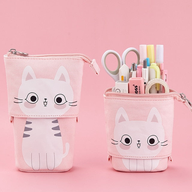 Cute Cat School Pencil Case for Girls Boy Pencilcase Canvas Cartridge Pen Bag Kawaii Unicorn Pen Box Stationery Korean Penal Kit