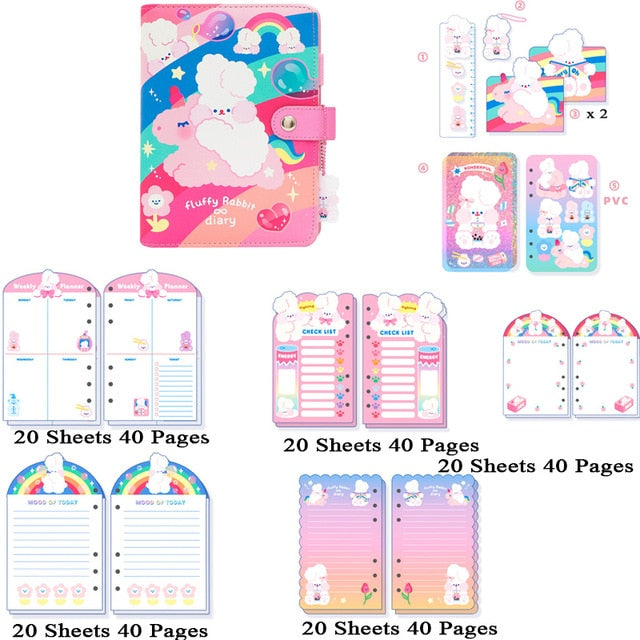 Cute Notebook A6 Binder Agenda Journal Kawaii Diary Notepad Office Planner Organizer Spiral Daily Note Book 6 Rings Stationery