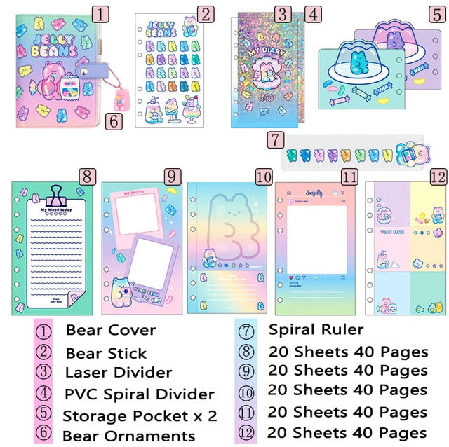 Cute Notebook A6 Binder Agenda Journal Kawaii Diary Notepad Office Planner Organizer Spiral Daily Note Book 6 Rings Stationery