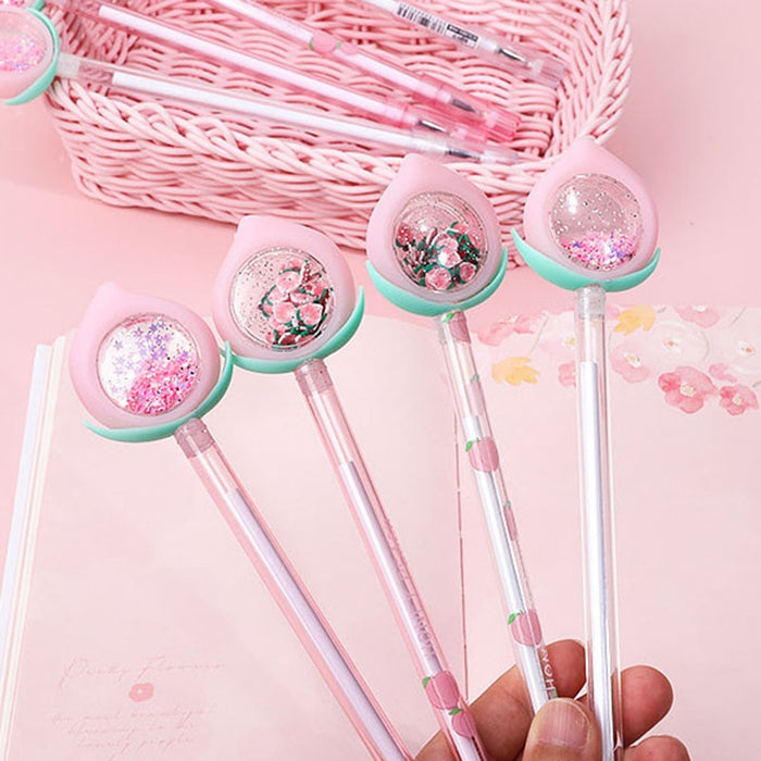 Cute Peach Gel Pen Kawaii Sequins Mosquito Repellent Effect Gifts for Girls Student Stationery