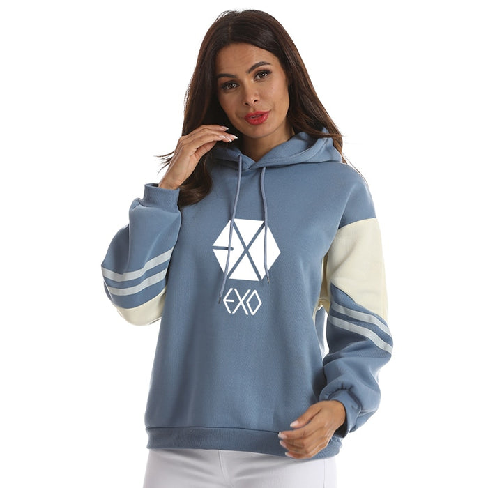Kpop EXO Sweatshirt Autumn Winter New Fleece Casual Korean Letter Print Hoodies