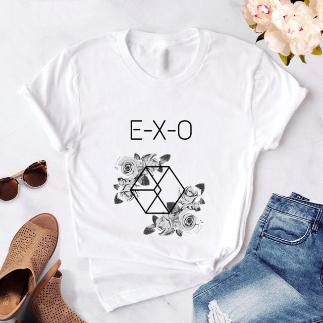 Fashion EXO Letter Tshirt Women Print 2020 new Kpop Korean style T-Shirt Casual Short Sleeve Tees Shirt Tops Clothes