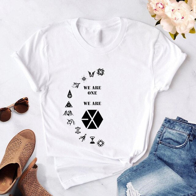 Fashion EXO Letter Tshirt Women Print 2020 new Kpop Korean style T-Shirt Casual Short Sleeve Tees Shirt Tops Clothes