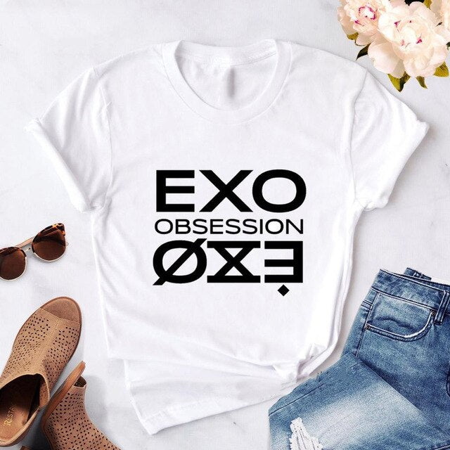 Fashion EXO Letter Tshirt Women Print 2020 new Kpop Korean style T-Shirt Casual Short Sleeve Tees Shirt Tops Clothes