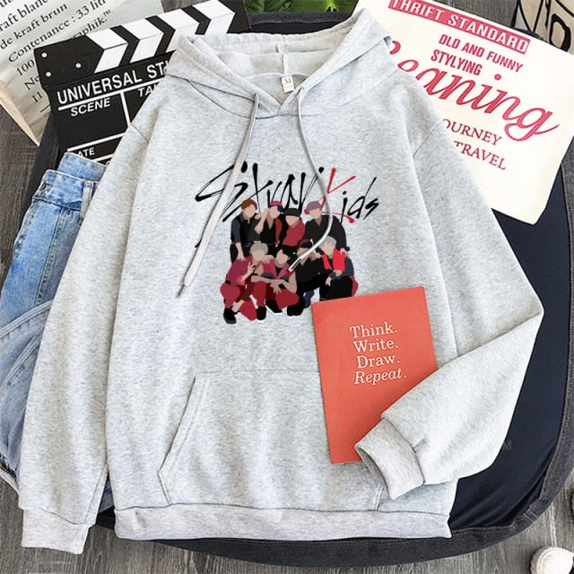Stray Kids Korean Style KPOP Rap Music Men Hoodies Cool Cartoon Graffiti Stage Photos Fans Streetwear Swestshirts Women