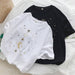 Kpopshop Originals - star embroidery korean Women Funny T-Shirts white Black Tops Female - Kpopshop