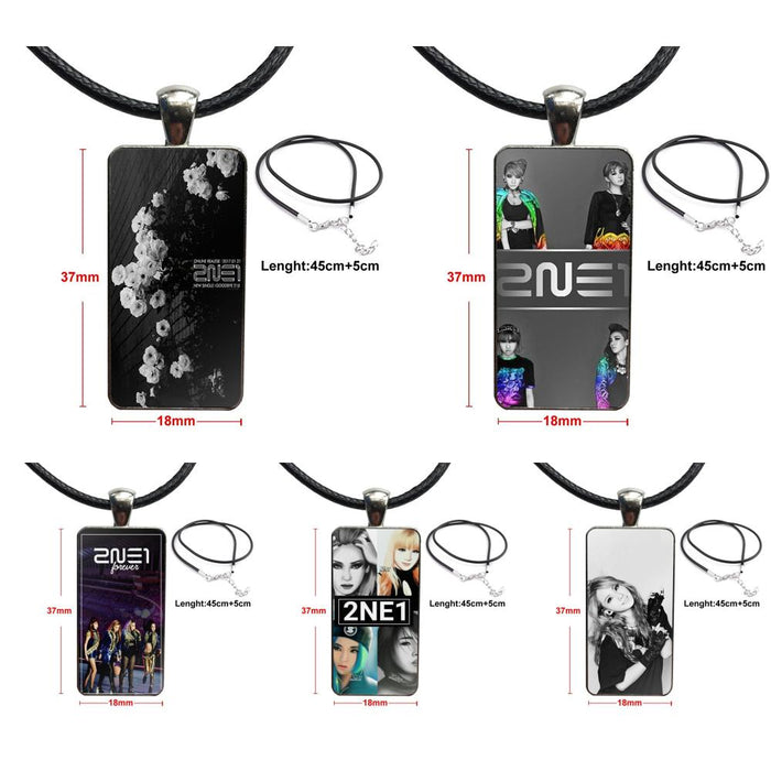 For Girls Handmade Gift 2ne1 Star Group Kpop Jewelry With Steel Plated Glass Cabochon Choker Long Pendant Rectangle Necklace