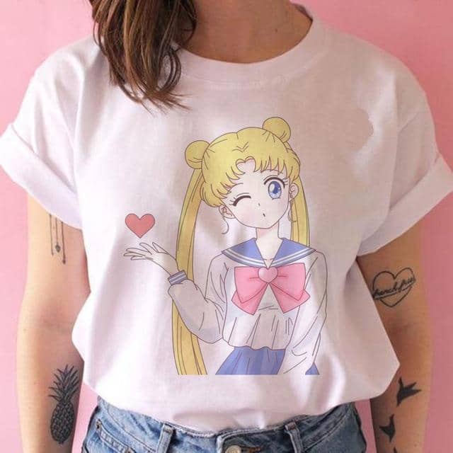 Kpopshop Originals - Funny Sailor Moon Women  Aesthetic 90s T-shirt Tops Tee Short Sleeve - Kpopshop