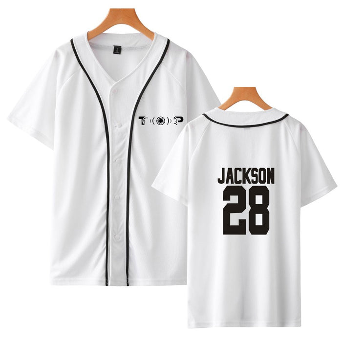 GOT7 KPOP Tshirt Summer Style Printed Jackson Letter Baseball Tshirts Plus Size V Neck Short Sleeve Loose T-shirt Lovers Top