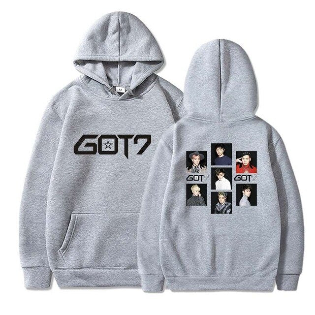 Hip Hop Hoodies Got7 Printing Casual Women Men Black Long Sleeve Oversize Pullover Tracksuit Sweat Coat Autumn Casual Sportswear