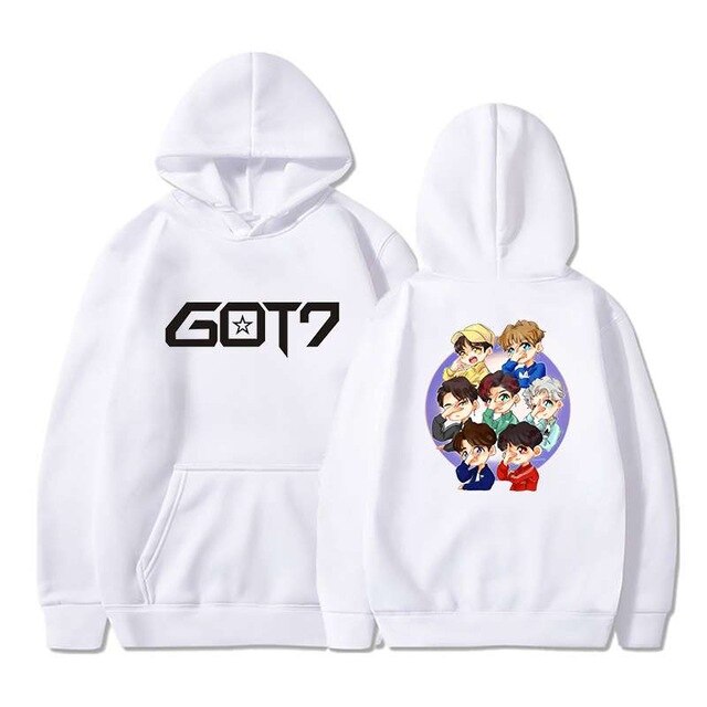Hip Hop Hoodies Got7 Printing Casual Women Men Black Long Sleeve Oversize Pullover Tracksuit Sweat Coat Autumn Casual Sportswear