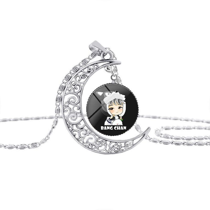 Hot sale Kpop Stray Kids kawaii cartoon Necklace Moon Crystal HD photo pendant cute stray kids kpop necklace Alloy No rust