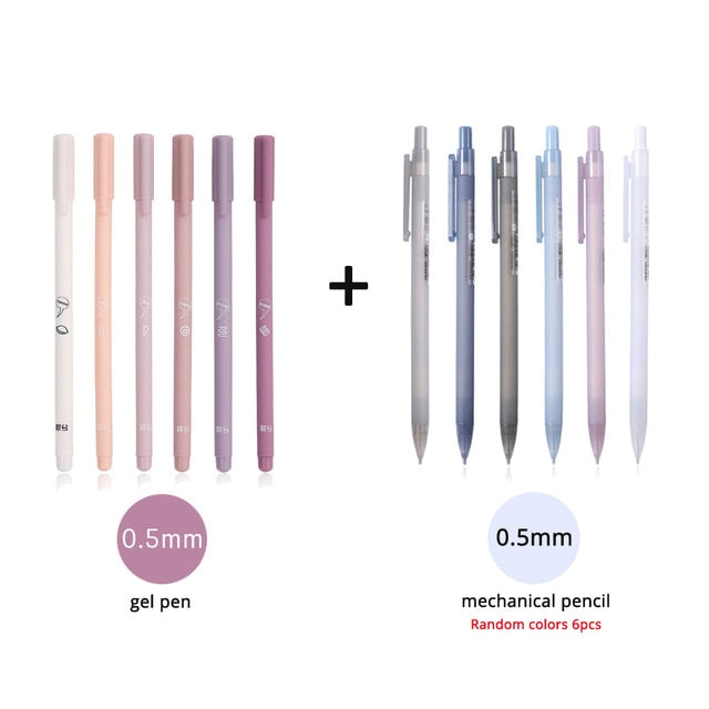 6pcs/set Creative cute Simple small fresh gel pen kawaii Quick drying Cap neutral pen journal supplies