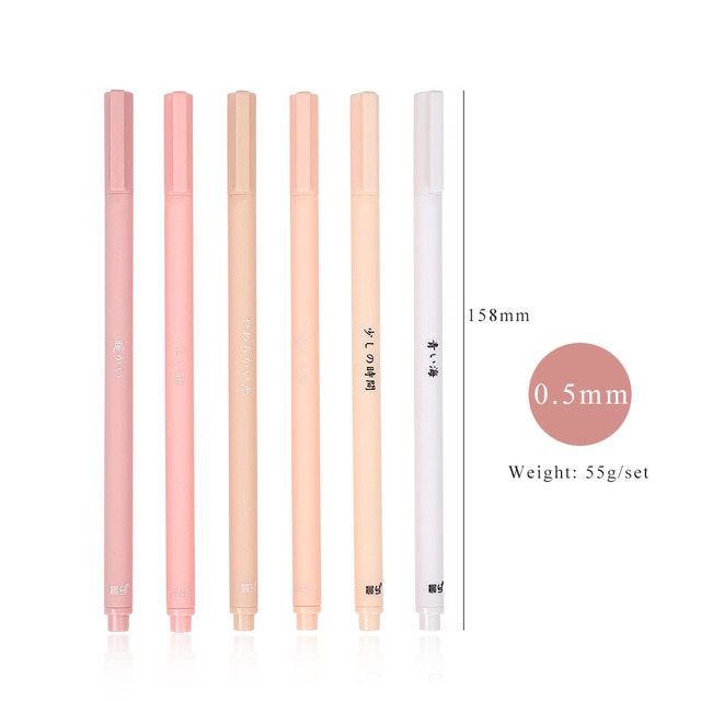 6pcs/set Creative cute Simple small fresh gel pen kawaii Quick drying Cap neutral pen journal supplies