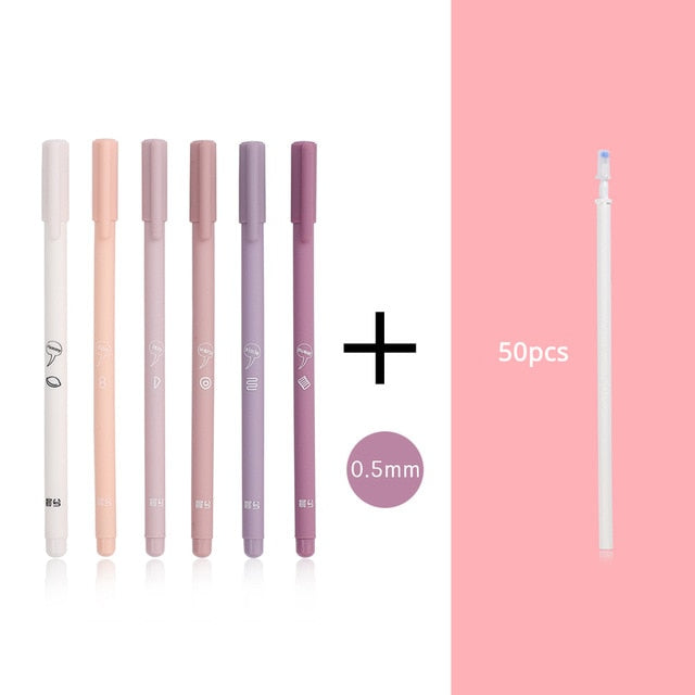 6pcs/set Creative cute Simple small fresh gel pen kawaii Quick drying Cap neutral pen journal supplies