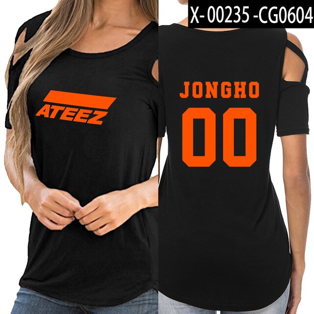 KPOP ATEEZ off shoulder women girl t-shirt women sexy Korean tops - Kpopshop