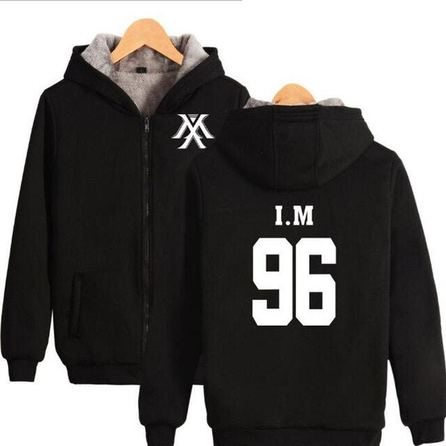 KPOP Monsta X Winter Women Jackets and Coats Korean Fashion K-POP Monsta X Warm Thick Zipper Hooded Sweatshirt K-POP Clothes
