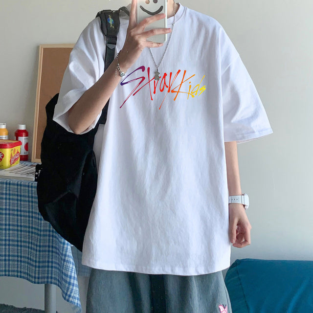 KPOP Stray Kids Singer T Shirt Men Fashion Streetwear StrayKids Letter Graphic Summer Y2K Oversize O-neck Short Sleeve